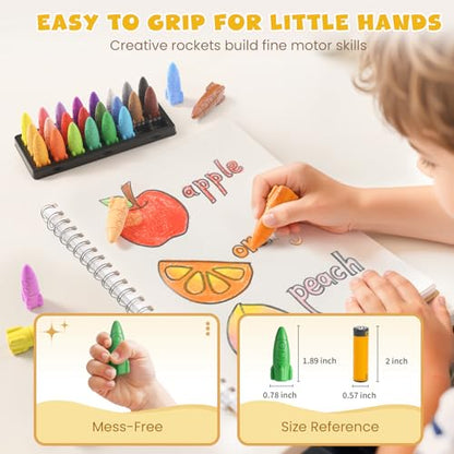 JUPITEARTH 24 Colors Crayons for Toddlers, Non-Toxic Washable Rocket Crayons, Easy-to-Hold Coloring Gifts & Mess-Free Art Supplies for Little Hands