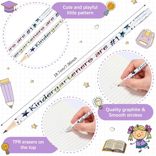 Tenceur 48 Pcs Kindergarten Pencils Bulk Motivational Pencils with Erasers Inspirational Pencil with Back to School Supplies for Kids Student Teacher Classroom Reward - style: Kindergarteners