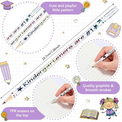 Tenceur 48 Pcs Kindergarten Pencils Bulk Motivational Pencils with Erasers Inspirational Pencil with Back to School Supplies for Kids Student Teacher Classroom Reward - style: Kindergarteners