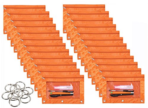 24 Packs 3 Ring Binder Pen Pencil Case Pouch Bulk Set Stationery Bag for School Class Office Orange - color: orange