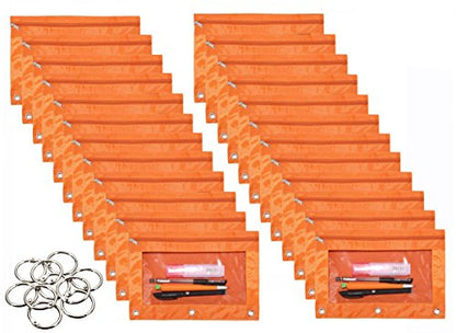24 Packs 3 Ring Binder Pen Pencil Case Pouch Bulk Set Stationery Bag for School Class Office Orange - color: orange