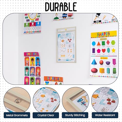 Essex Wares - 6 Pack, Beige, Durable Water-Resistant Dry Erase Pocket Document Protectors, 10" Wide x 13.5" Tall - Dry Erase Clear Plastic Sleeves - Reusable & Easy Erase Plastic Invoice Holders - color: Beige