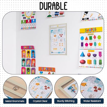 Essex Wares - 6 Pack, Beige, Durable Water-Resistant Dry Erase Pocket Document Protectors, 10" Wide x 13.5" Tall - Dry Erase Clear Plastic Sleeves - Reusable & Easy Erase Plastic Invoice Holders - color: Beige