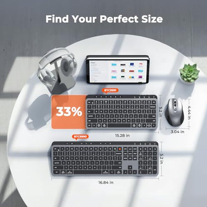 MEETION Wireless Bluetooth Keyboard and Mouse Combo, Rechargeable Slim Wireless Keyboard and Mouse, 3 Multi-Device Connection, Low-Profile Compact Keyboard, for PC Laptop Tablet iPad, Windows/Mac/iOS - color: Compact Black