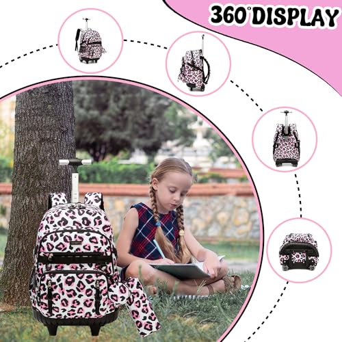 Meetbelify Rolling Backpack for Girls Boys Backpacks with Wheels Kids Carry on Luggage for Girls Boys - color: Girl Love