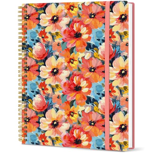 Taja Large Spiral Lined Journal for Women, 8.5" x 11" Notebooks for Work Collge Ruled, A4 Aesthetic Cute Journaling Notebooks for Writing, Plastic Cover, Pastel Garden - color: F-Pastel Garden