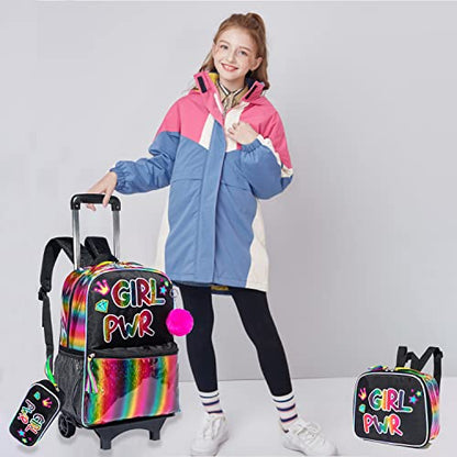 kids Rolling Kid Travel Toddler Duffle Bag Detachable Backpack for Girls Carry on Luggage Roller Computer Suitcase with Pencil Case and Lunch Box Wheels Wheeled Backpacks Girls Black - color: Black-girl Pwr