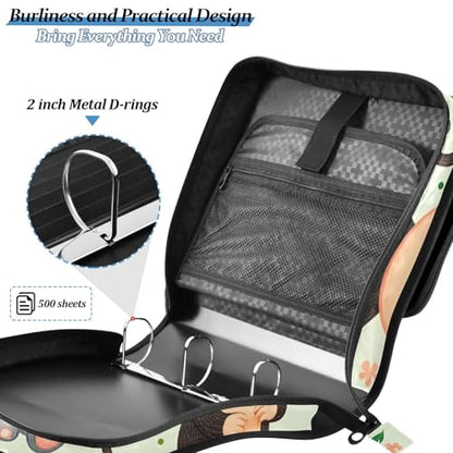 3 Ring Zipper Binder with Shoulder Strap Jungle Animals Palm Leaf 2 Inch Zippered Binder Bag 500 Sheet Capacity Multi Pockets for School Supplies - color: Multi1