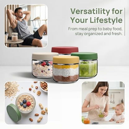 EONJOE 8 oz Small Glass Containers with Lids, Food Storage Jars, 6pk | Perfect for Chia Pudding Jam Snacks Yogurt Overnight Oats Candy ,Dishwasher safe,Airtight - size: 8oz