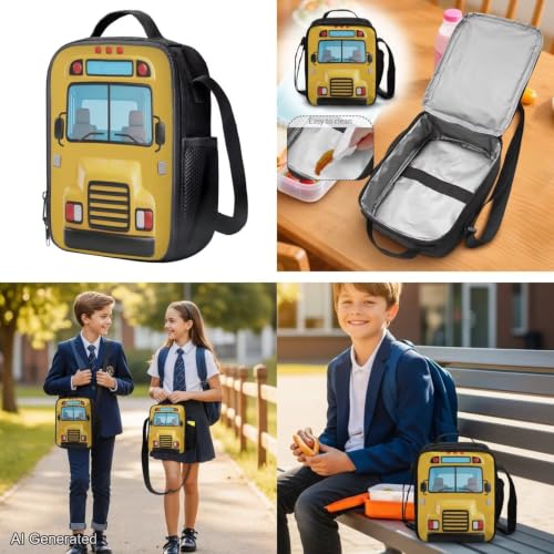 Classic School Bus Backpack with Lunch Box and Water Bottle Pouch Girls Boys Lightweight Big Pencil Case Pouch 4PCS Set Bookbag with Compartments 17 inch Study School Bag Kids Back to School - color: Classic School Bus