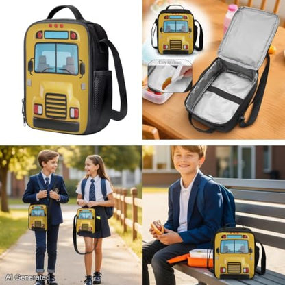Classic School Bus Backpack with Lunch Box and Water Bottle Pouch Girls Boys Lightweight Big Pencil Case Pouch 4PCS Set Bookbag with Compartments 17 inch Study School Bag Kids Back to School - color: Classic School Bus
