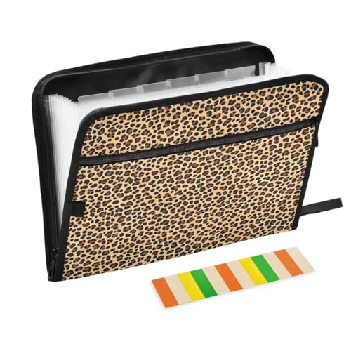 ALAZA Brown Yellow Leopard Print Orange Expandable Filing Folder Storage Organiser Box Files, 13 Pockets Zip Filing Folders for Home or Office Documents - color: Multicolored29