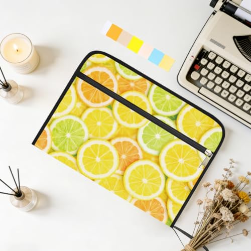 WEBEEDY 13 Pockets Expanding File Folder with Sticky Labels and Zipper, Lemon Theme Portable Accordion File Organizer Paperwork Folder for Documents A4 Paper Receipt Travel Office, Back to School