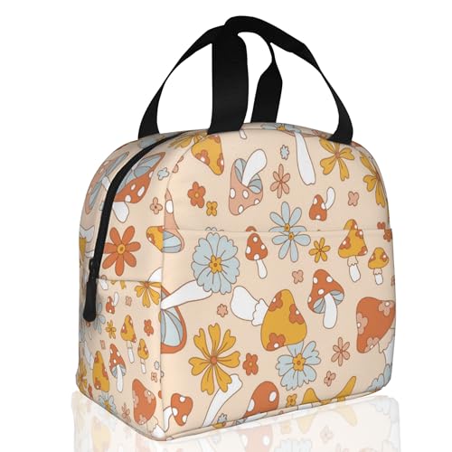 Retro 70s 60s Floral Hippie Mushrooms Lunch Box,Insulated Lunch Bag for Girls Boys,Reusable Lunch Box for Kids Adults School Student Work Picnic Travel - color: Retro 70s 60s Floral Hippie Mushrooms