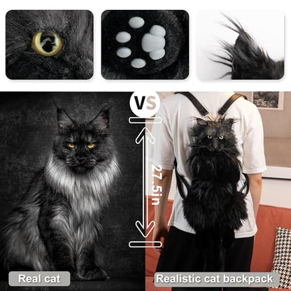 Chongker Realistic Cat Backpack, Handmade Plush Stuffed Animal Bag | Cat Purse Design With Adjustable Straps For Backpack, Shoulder And Crossbody Use. Companion Bag For School Travel And Gifts. - style: Mainecoon