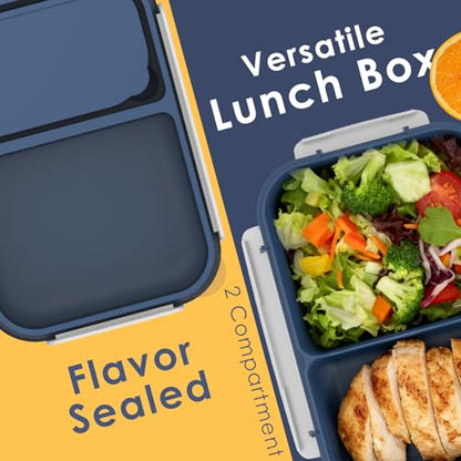 WHALEHOUSE Bento Lunch Box, 1100ML 2 Compartments Meal Prep Container with Utensil, Airtight Food Storage Container with Snap Locking Lids, Microwave/Dishwasher/Freezer Safe, On the Go - color: 1100mL-Dark Blue