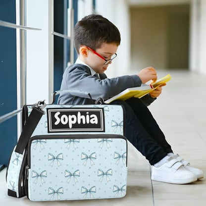 Blue Bow Dots Print Custom Zipper Binder Bag 3 Ring with Shoulder Strap & Handle Personalized Binder Bag Expandable File Folder for School - color: Multi-bow Blue Dots