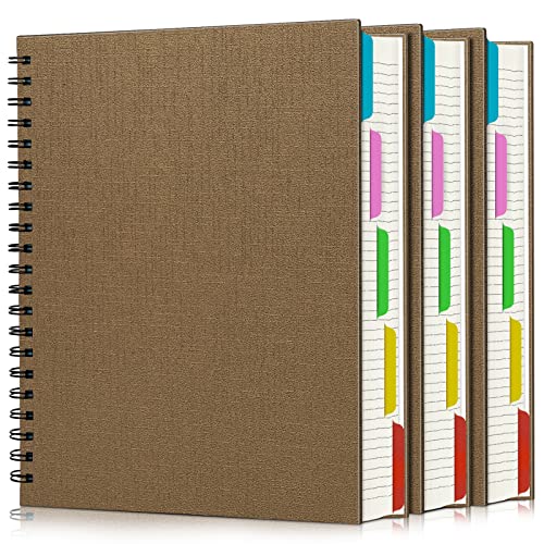 EUSOAR Spiral Notebook 5 Subject, 3pcs A4 11" x8-1/2 College Ruled Writing Pad, Thick Hardcover, 100GSM 120Sheets/ 240Pages of Lined Paper, for Journals, Students, Office and Business, Kraft - color: Kraft, size: A4-3Pack