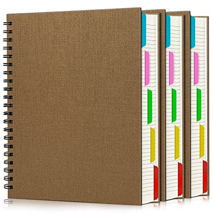 EUSOAR Spiral Notebook 5 Subject, 3pcs A4 11" x8-1/2 College Ruled Writing Pad, Thick Hardcover, 100GSM 120Sheets/ 240Pages of Lined Paper, for Journals, Students, Office and Business, Kraft - color: Kraft, size: A4-3Pack