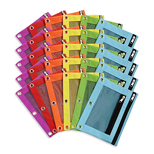Blue Summit Supplies Pencil Pouches, Bulk Pencil Pouch 30 Pack in Assorted Colors for Storing School Supplies, Writing Utensils, and More, Cloth Zipper Pouches for 3 Ring Binders, 30 Count