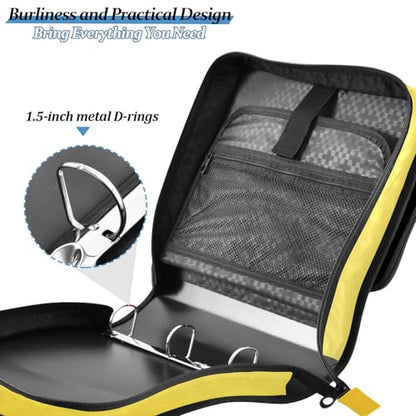 Nander 3 Ring Zipper Binder with Shoulder Strap,Bright Yellow Binders Organizer,1.5 Inch Zip Up Binder 500 Sheets, Easy to Carry