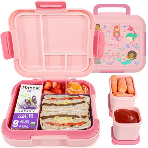 Caperci Bento Box for Kids Age 4-8 - Leak-Proof Toddler Lunch Box Container with 2 Modular Containers & 4 Compartments, Hold 4.8 Cups, Portable Handle, BPA-Free, Microwave/Dishwasher Safe (Mermaid) - color: Mermaid