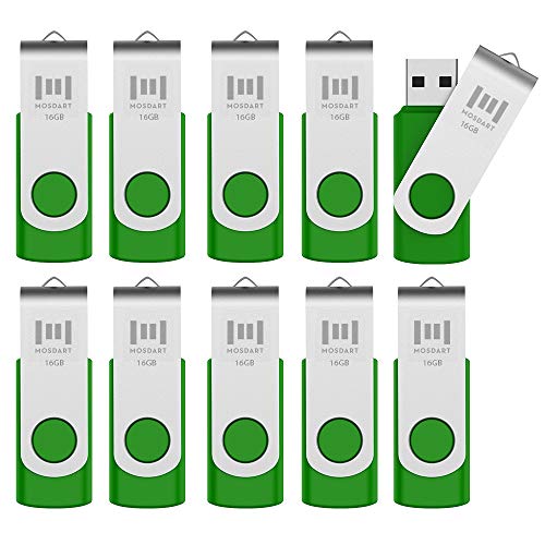 MOSDART USB2.0 16GB Flash Drive, Swivel Design with LED Indicator, Keychain Loop, FAT32 Memory Stick for Data Storage, Green(Pack of 10) - color: Green, size: 16GB X 10