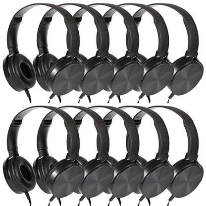 Classroom Headphones Bulk 10 Pack,Students On Ear Headsets,Comfy Swivel Earphones for Computer,School,Library,Airplane,for Online Learning and Travel,Premium Stereo Sound 3.5mm Jack (Black) - size: 10 PACK