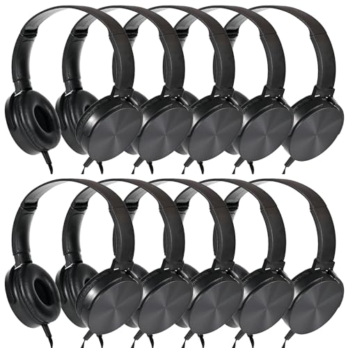 Classroom Headphones Bulk 10 Pack,Students On Ear Headsets,Comfy Swivel Earphones for Computer,School,Library,Airplane,for Online Learning and Travel,Premium Stereo Sound 3.5mm Jack (Black) - size: 10 PACK