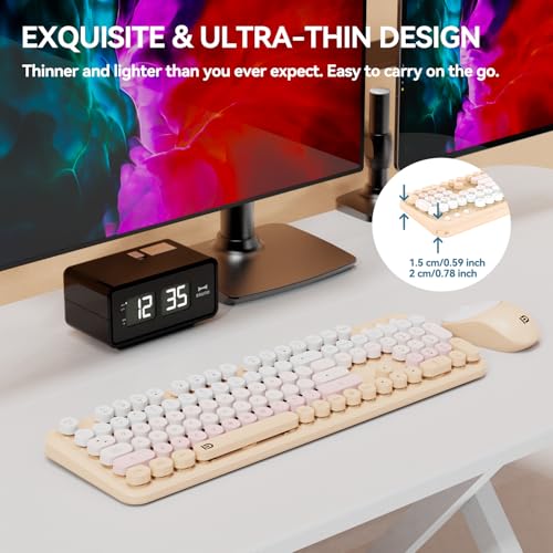 Wireless Keyboard and Mouse Combo, 2.4GHz Colorful Cute Round Keycaps Keyboard for Office Computer PC Desktops Laptop (104 Keys Pink White) - color: 104 Keys Pink White