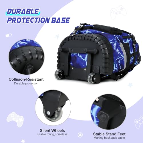 Scothen Rolling Backpack for Boys, Cool Luminous Gamer Roller School Backpacks for Boys with Lunch Bag and Pencil Pouch, Kids Backpack Bookbag with Wheels for Kindergarten Elementary Middle School - color: Blue-lightning