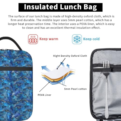 Alcohol Ink Dolphins Lunch Bag 10In | Insulated Lunch Box Reusable Tote Bag For Picnic Office For Women Men - color: Style 6