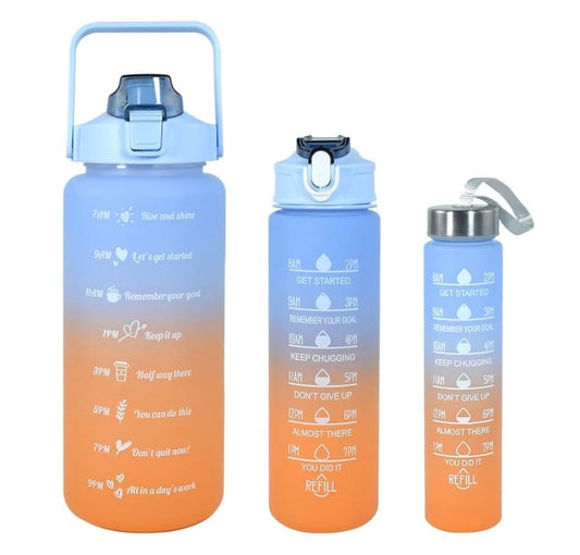 Motivational Water Bottle with Time Markers, 32 oz, Gradient Blue-Orange, 3 Sizes, set of 3pcs