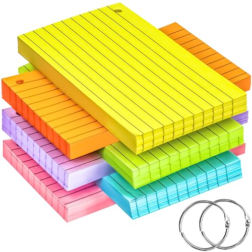 180Pcs Colored Index Cards 4x6 Inch Flash Cards with Rings Lined Note Card Flashcards, Colorful Ruled Card Pad Index Note Books 4 x 6 Notecards for Studying School Supply College Office - size: 4" x 6", style: Lined Card with Binder