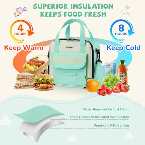 REDSHELL Lunch Box Kids, Large Insulated Lunch Bag Lunchbox for Girl, Green | Tactical Style, Cooler Lunchbag, Square Toddler Lunchbox, School & Daycare, Lunch Tote, Water Bottle Holder, Adjustable Strap - color: Green