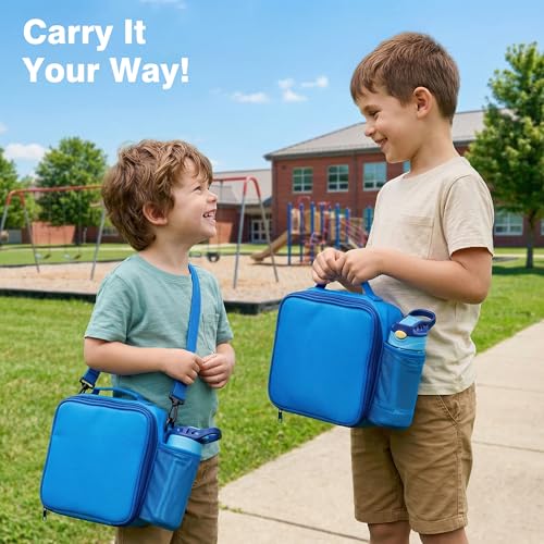 HOMEKOL Bento Lunch Box Set for Kids, Blue | with Stainless Steel Insulated Food Jar, Plastic Water Bottle, Bag and Silicone Spoon and Fork for Boys Girls - color: Blue