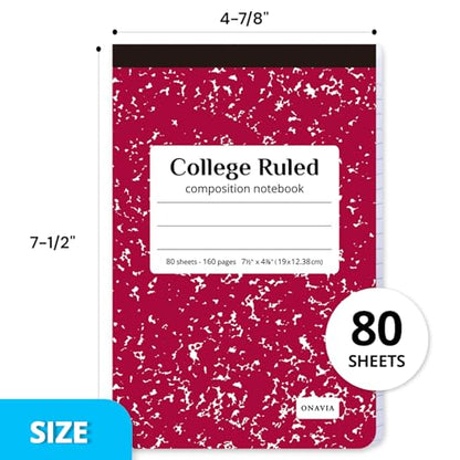 ONAVIA Pink Mini Composition Notebooks, College Ruled, 160 Pages, 6 Pack | 4.75 x 7.5 in, 80 ct, Small Composition Notebook, Fit in Purse, Topbound Notepad, Marble Comp Books, Notebook for School - color: Pink, style: 6 Pack
