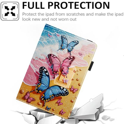 Universal 10 10.1 Inch Android Tablet Case,Slim Folding Stand Cover for All 9"-10.5" Touchscreen Tablet Case with Stylus Pen Holder,Beach Butterflies - color: Beach Butterflies