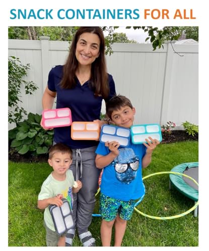 Small Snack Containers for Kids Toddlers - 3 Compartments (Set of 2) - Leak-Proof Reusable Boxes with Lids - BPA-Free Plastic Mini Bento Lunch Box - Ideal for School, Holds 2 Cups (Teal Blue+Orange) | 3 Compartments, Leak-Proof, Spill Proof, BPA-Free Reus