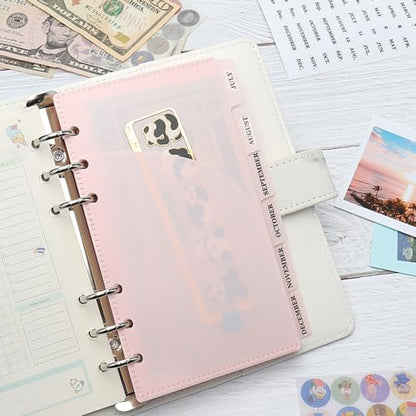 Mogoostry 12pcs Pink A6 Binder Pockets Cash Envelopes Pink Divider Pocket with 6Tabs and Label Sticker A6 Budget Sheet Sleeves Two Pockets Folder Binder Inserts Money Organizer - color: 12pcs Pink Envelope