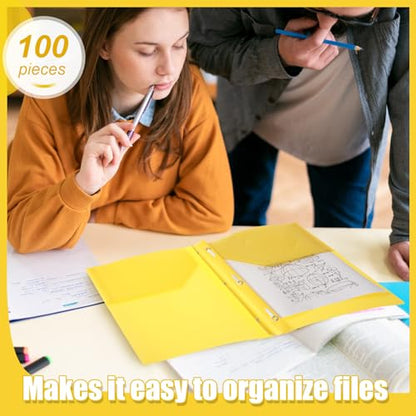 Lincia 100 Pcs Plastic Folders with Pockets and Prong Folders with Prongs 2 Pockets for Office, School for Students, Teachers, Office Workers(Yellow) - color: Yellow