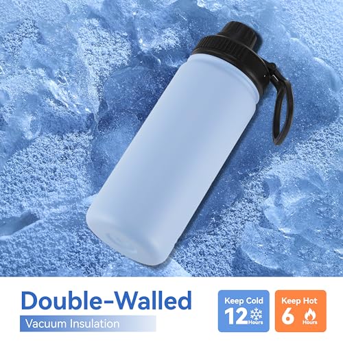 DOMICARE 16 oz Kids Water Bottle for School Stainless Steel Double Wall Vacuum Insulated Water Bottle with Straw lids & Spout Lid, Leakproof BPA Free (Light Blue,4) - color: Light Blue, size: 16oz/4 Pack