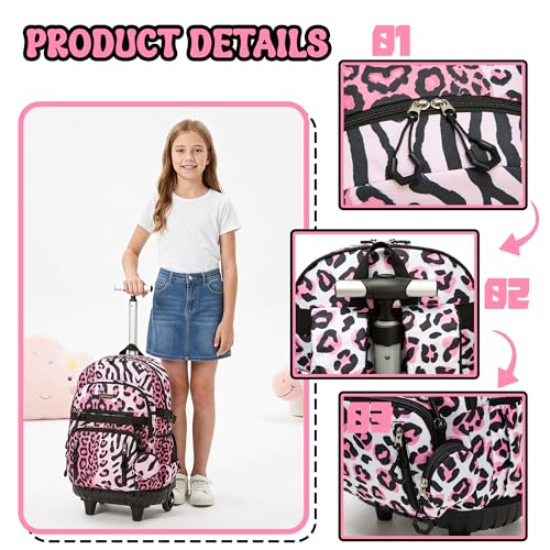 Rolling Backpacks for Kids Backpack for Girls with Lunch Bag Pencil Case 16.5" Kids Backpack with Wheels Roller Backpacks for Girls - color: Heifenaixin
