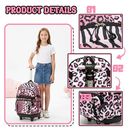 Rolling Backpacks for Kids Backpack for Girls with Lunch Bag Pencil Case 16.5" Kids Backpack with Wheels Roller Backpacks for Girls - color: Heifenaixin