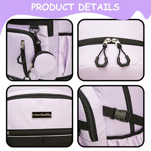 Rolling Backpack for School Girls Rolling Backpack with Lunch Box Backpacks with Wheels for Teen Girls Kids Roller Backpacks for Elementary - color: Solid New Purple