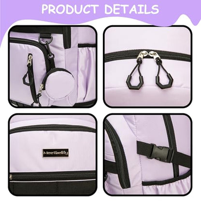 Rolling Backpack for School Girls Rolling Backpack with Lunch Box Backpacks with Wheels for Teen Girls Kids Roller Backpacks for Elementary - color: Solid New Purple
