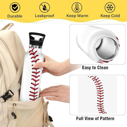 Kids Sport Water Bottle A Laces Of A Baseball 20 oz Stainless Steel Cup Insulated Water Flask Travel Mug for Gym Travel School - color: Baseball