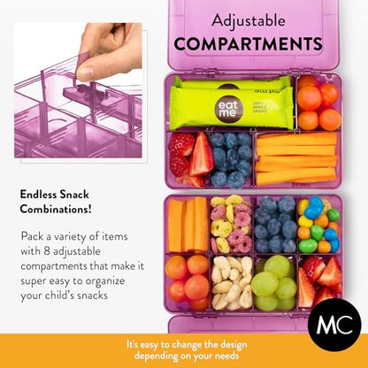 Snack Box Containers Set of 2-Reusable,100 Dissolvable Labels, 8 Adjustable Compartments, Dishwasher Safe, BPA-Free, Meal Prep Container, PARENT TESTED PARENT APPROVED AWARD (2 Pack) (Purple) - color: Purple, size: Small