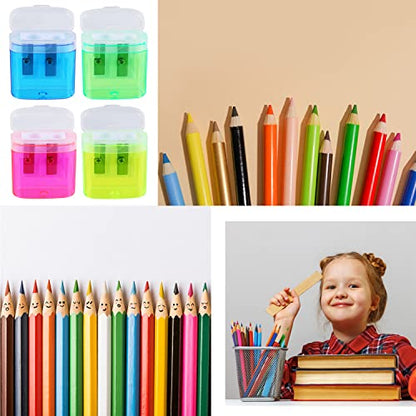 XYW 24 Pack Compact Dual-Hole Manual Pencil Sharpeners with Lid & Receptacle, Colorful Portable Handheld Sharpeners for School, Classroom, Home Office - color: 24 Pack