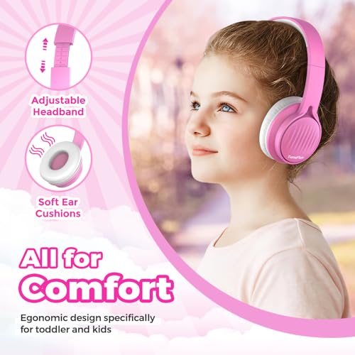 TuneFlux Upgraded Kids Headphones, Wired Toddler Headsets, 85dB Limited Volume On Ear Headphones, Portable Foldable Design, Stereo Sound Kids Headsets for School/Tablet/Travel-Pink - color: Pink